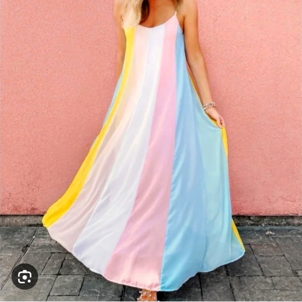 FAVLUX Elegant Pastels Colors Maxi Dress..Size:L